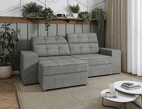 Sofá Roma Retrátil 2 Lugares Veludo Cinza 1.90cm Sala Tv Bz Home Decor