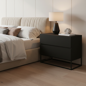 Conjunto Duas Mesas de Cabeceira Eros 60cm Pés Preto 2 Gavetas Fosco Quarto:preto