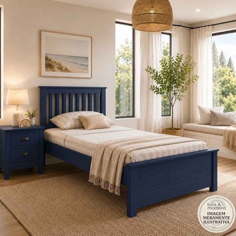 Cama de Solteiro de Madeira Maciça Ecoconfort - Azul Escuro