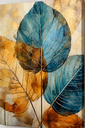 Ver imagem 2 de Quadros Decorativos Sala de Jantar Quarto Hall Folhas Clean Azul Dourado Quadro em Canvas Grande
