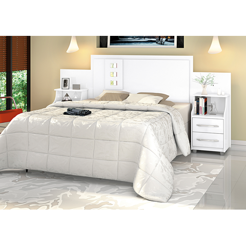Cabeceira Extensível Box Flórida C/ Criado Lateral Gaveta e Prateleira - Vitamov: Branco