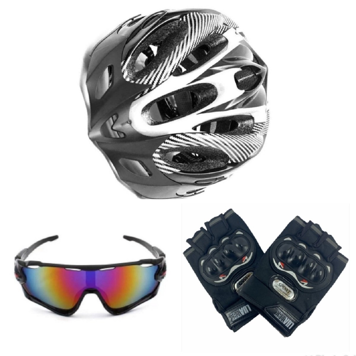 Capacete Segurança Bicicleta Óculos Protetor E Luva Protetora - Preto - 1