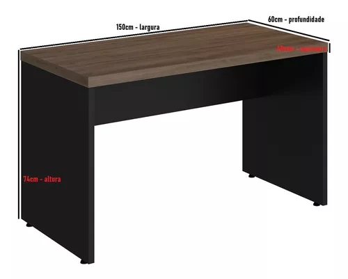 Mesa de Escritório 1,50x0,60 com Tampo De 40mm - Cor: Málaga com Preto! - 2