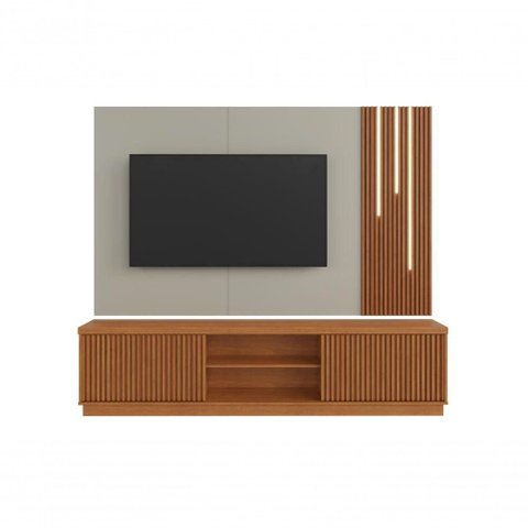 Painel com Rack Home Arezzo TV 75'' 220cm MDF-MDP LED Off White Mavaular