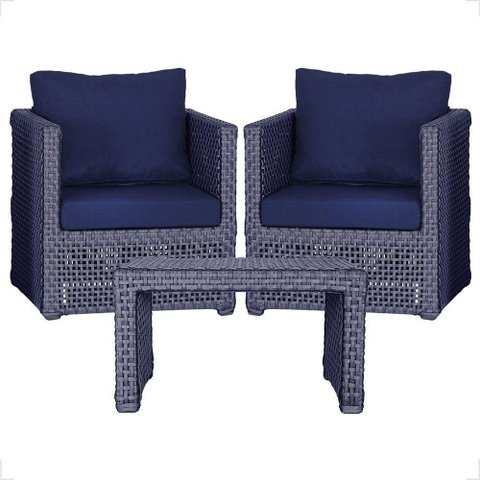 Mesa e 2 Poltronas Madri Corda Náutica Estofado 10 Trama Azul