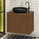 Ver imagem 7 de Balcão Gabinete Banheiro Ripado 60 Freijo C/ Cuba Preta