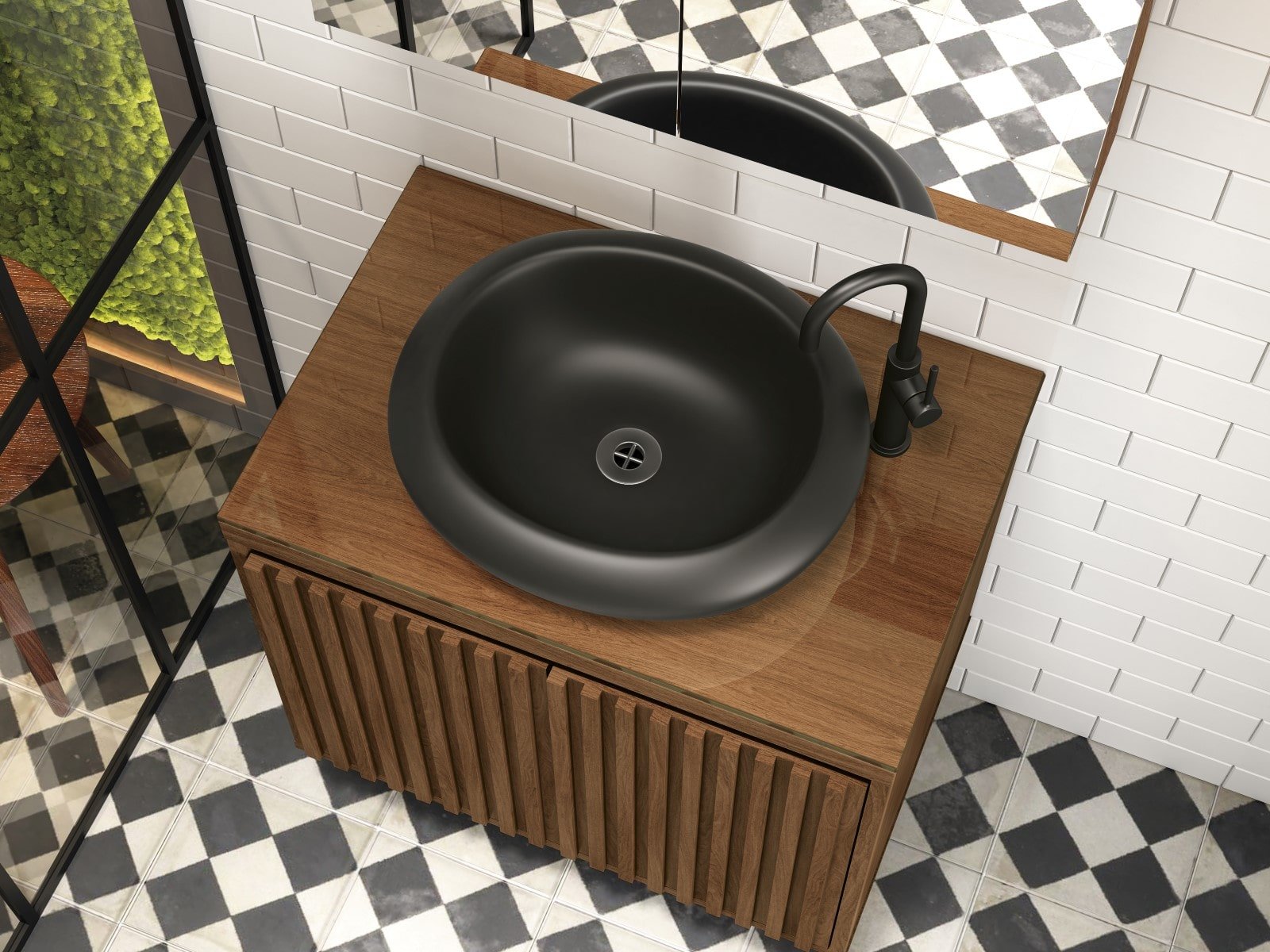 Ver imagem 3 de Balcão Gabinete Banheiro Ripado 60 Freijo C/ Cuba Preta