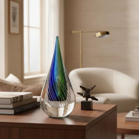 Gota Murano Azul Peça Grande para Decoração Sala com 28cm, Peça Decorativa.