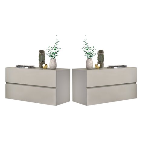 Conjunto Mesa de cabeceira eros parede suspenso 2 gavetas cor Off White