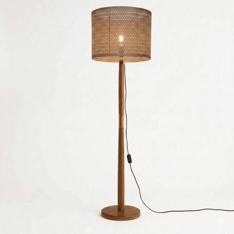 Luminária de Chão Imperial Base Madeira Detalhe Cobre 160cm Bivolt - Teca/Marrom