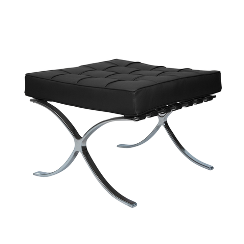 Banqueta Barcelona Base Inox Couro Natural Legitimo:preto