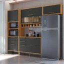 Ver imagem 1 de Armário de Cozinha Compacta Modulada 4 Peças 7 Portas com Vidro 274cm 100% MDF Vicenza Espresso Móveis Cinza/Amêndoa/Chumbo