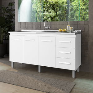 Balcão Pia Cozinha Gabinete Armário 150 Cm 3 Portas 3 Gavetas - Black Friday