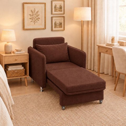 Sofá Cama Solteiro 1 Lugar 175cm Daiana Suede Marrom Império Decor