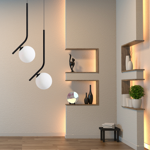 Luminária Pendente Jabuticaba 45cm Angular Globo Vidro 15cm Teto Gimpo Kjdd-e-059-12:preto
