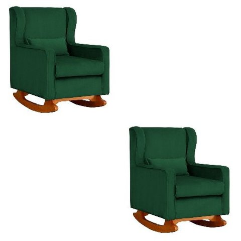 Kit 2 Poltrona Aurora Balanço Vovo Veludo Verde - Fm
