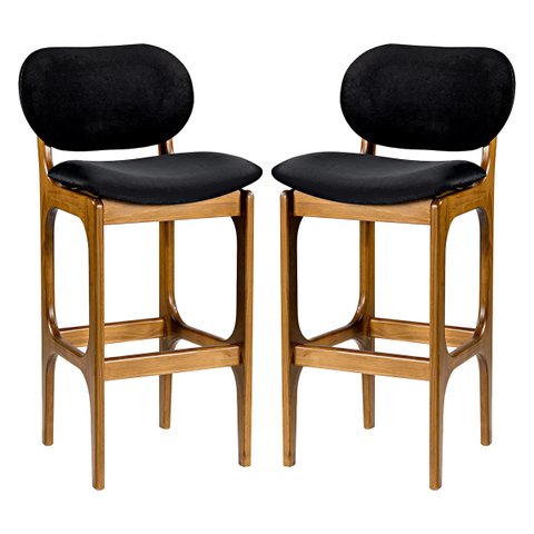 Kit 2 Banquetas Alta Decor 50 x 104 Cm Madeira Maciça Imbuia Suede Preto L14 - RMI