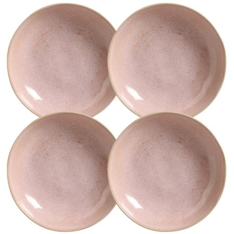 Jogo 4 Pratos Fundos Cerâmica 830ml Bio Litchi Rosa Porto Brasil Caldos Risotos 22cm