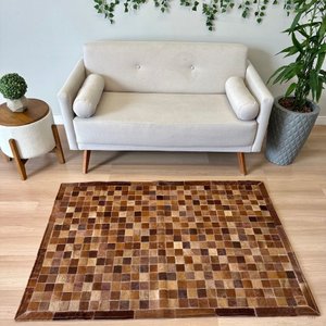 Tapete de Couro Tons Marrom 100x150 Placas 5cm Quadriculado