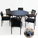 Ver imagem 1 de Conjunto Mesa e 6 Poltronas Verona Premium e Capri Estrutura Alumínio Assentos Estofados Corda