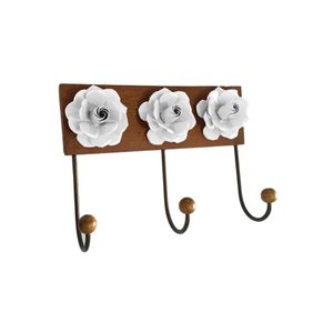 Cabide com Flor para Parede de Madeira Pendurador de Roupas e Toalhas Libertas Rosas Artesanato Cabi