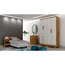 Ver imagem 4 de Guarda Roupa Solteiro Encant 4 Portas de Bater 3 Gavetas MDP Cumaru-Fendi 120cm