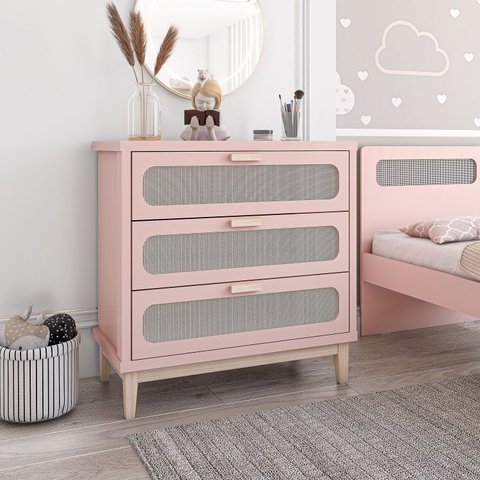 Cômoda rosa com gavetas espaçosas para bebê Isa