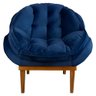 Poltrona Veludo Azul Marinho Base Madeira Castanho - 4
