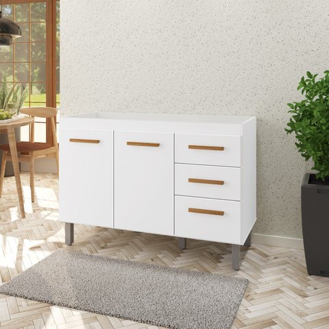 Armário Balcão de Pia Aurora 120cm Branco s/Tampo - Nathan