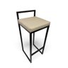 Banqueta Alta Industrial  Cozinha Bar Balcão Bistrô Quadro Estofado Bege Metalon Preto. - 3