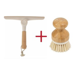 Kit Escova de Limpeza e Rodo de Pia Dobrável Bambu Off White