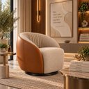 Ver imagem 2 de Poltrona Giratória 360° Orgânica Bouclé Sala Recepção Nuvem:Bouclê/Courino Sintético/ Bege Detalhe m