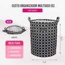 Ver imagem 4 de Kit 2 Cestos Multiuso Tecido 43l e 23l Preto Listado