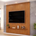 Ver imagem 1 de Painel Ripado para TV 75 pol Sala Quarto 223x240cm Lexa D05 Freijó - Lyam Decor