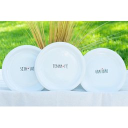Prato Raso de Porcelana Tenha Fé Minimalista Branco - 4