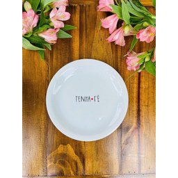 Prato Raso de Porcelana Tenha Fé Minimalista Branco - 3