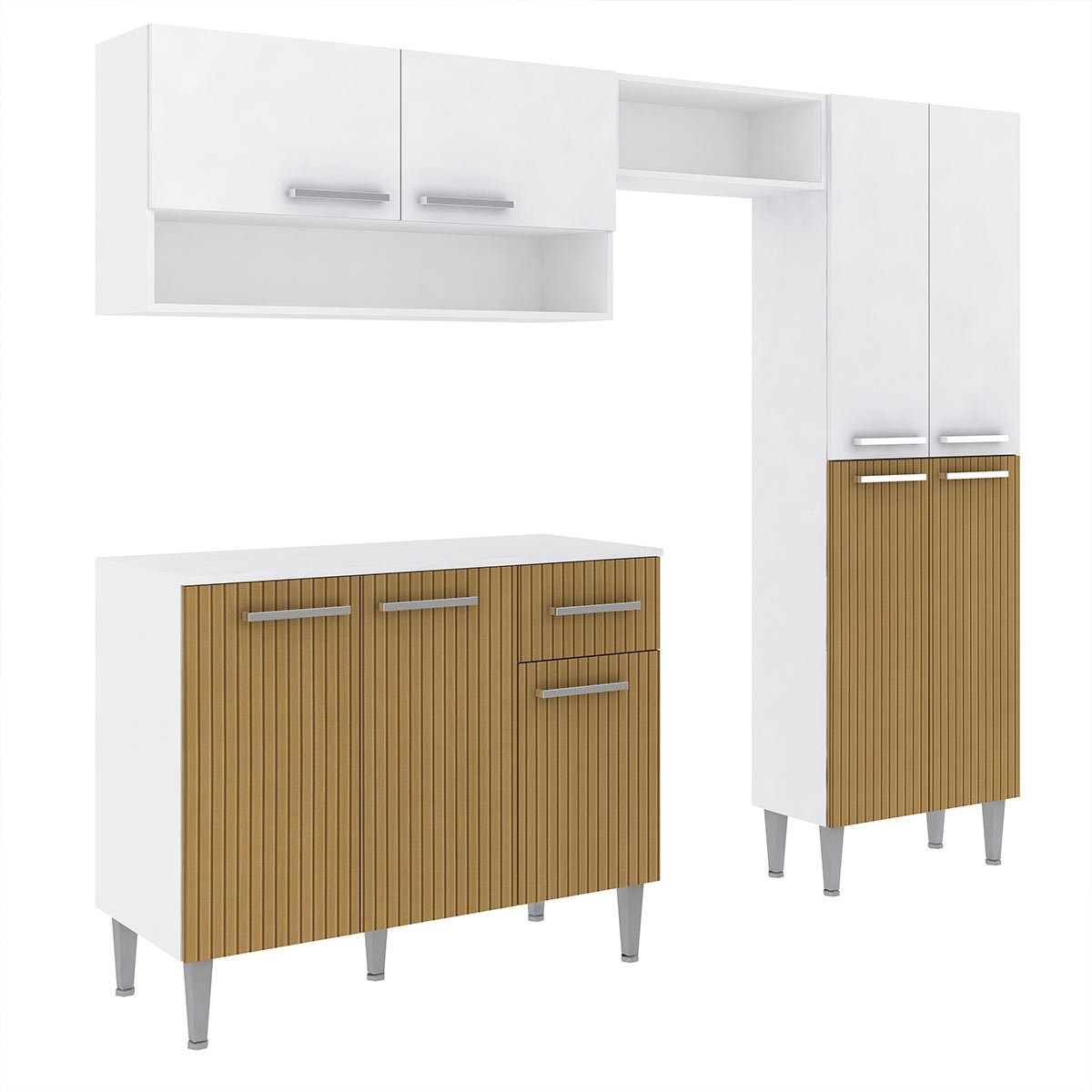 Cozinha Modulada com Balcão Tampo Madri 4 Peças 9 Portas 1 Gaveta MDP ...