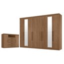 Ver imagem 1 de Guarda Roupa Casal Master New 8 Portas de Bater 4 Gavetas MDP com Espelho e Cômoda Jatobá