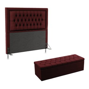Kit Cabeceira Decorativa Para Cama Box Antares e Calçadeira Sagitarius 195 Para Cama King Sued Bordô