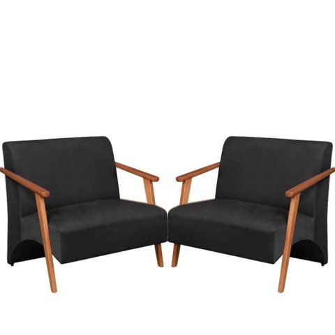 Poltrona Namoradeira Venus Braço Madeira Maciça Suede Unidecor Preto