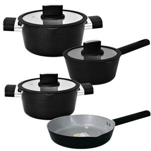 Jogo de Panelas de Indução Antiaderente Cerâmica Chicago Preto 4 Peças - Casambiente