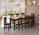 Ver imagem 1 de Conjunto Mesa de Madeira Castanho 200x88 + 8 Cadeiras Estofadas Sfa