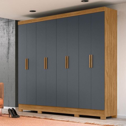 Guarda Roupa Casal Mistral 8 Portas 4 Gavetas MDP Freijó-Cinza Moval Móveis