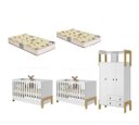 Ver imagem 1 de Jogo de Quarto Infantil Kit Gêmeos com 2 Berços 2 Colchão e Roupeiro Fantasia - Móveis Leartam