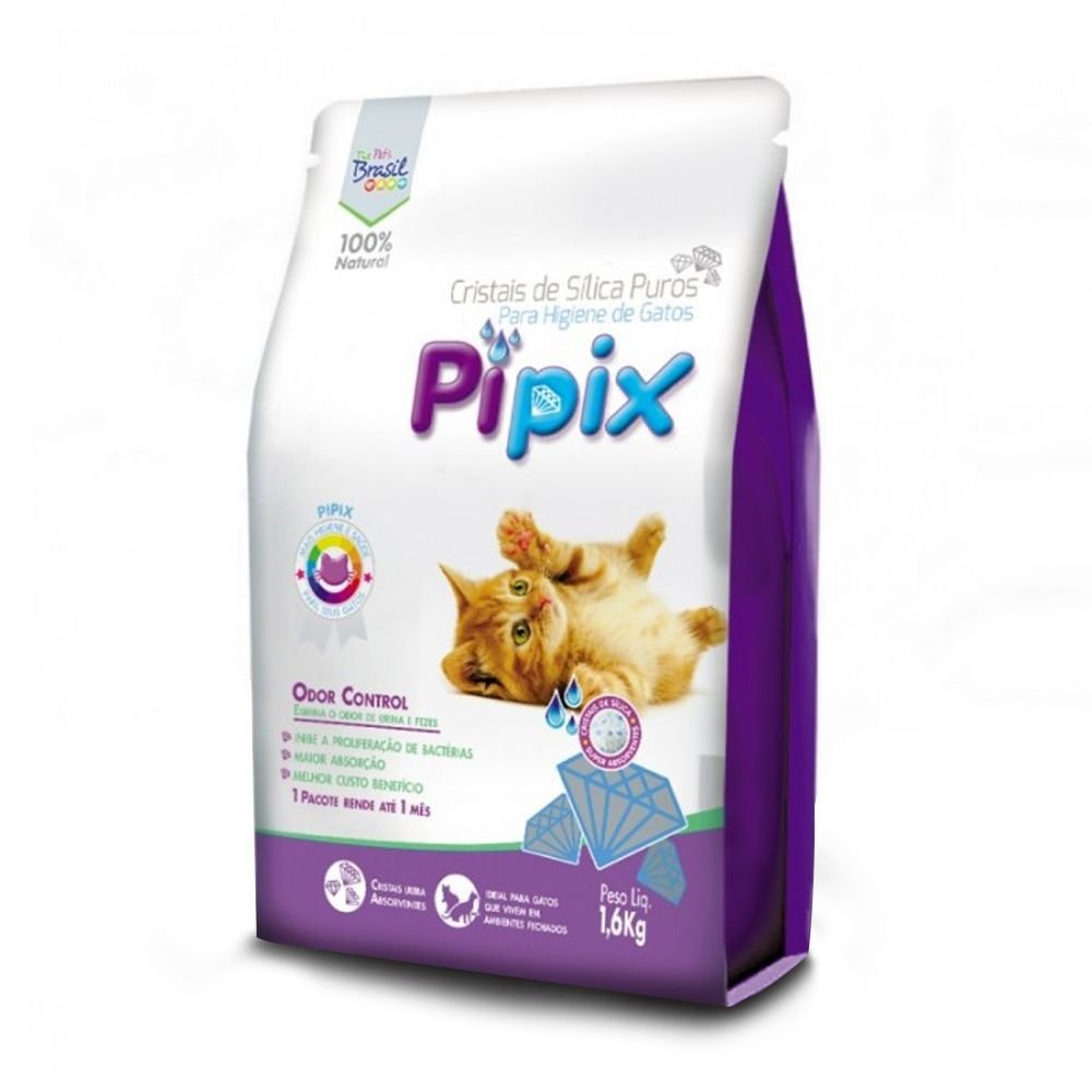 Areia Sanitária para Gatos Micro Cristais de Sílica Pipix 1,6Kg Super Absorção - 1