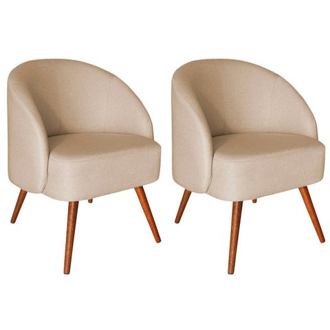 Kit 2 Poltronas para Sala e Escritório Decorativas Cadma Linho Bege