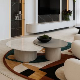Conjunto de Duas Mesas de Centro Orgânica 100 Cm Mármore e Laqueado - 5