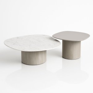 Conjunto de Duas Mesas de Centro Orgânica 100 Cm Mármore e Laqueado