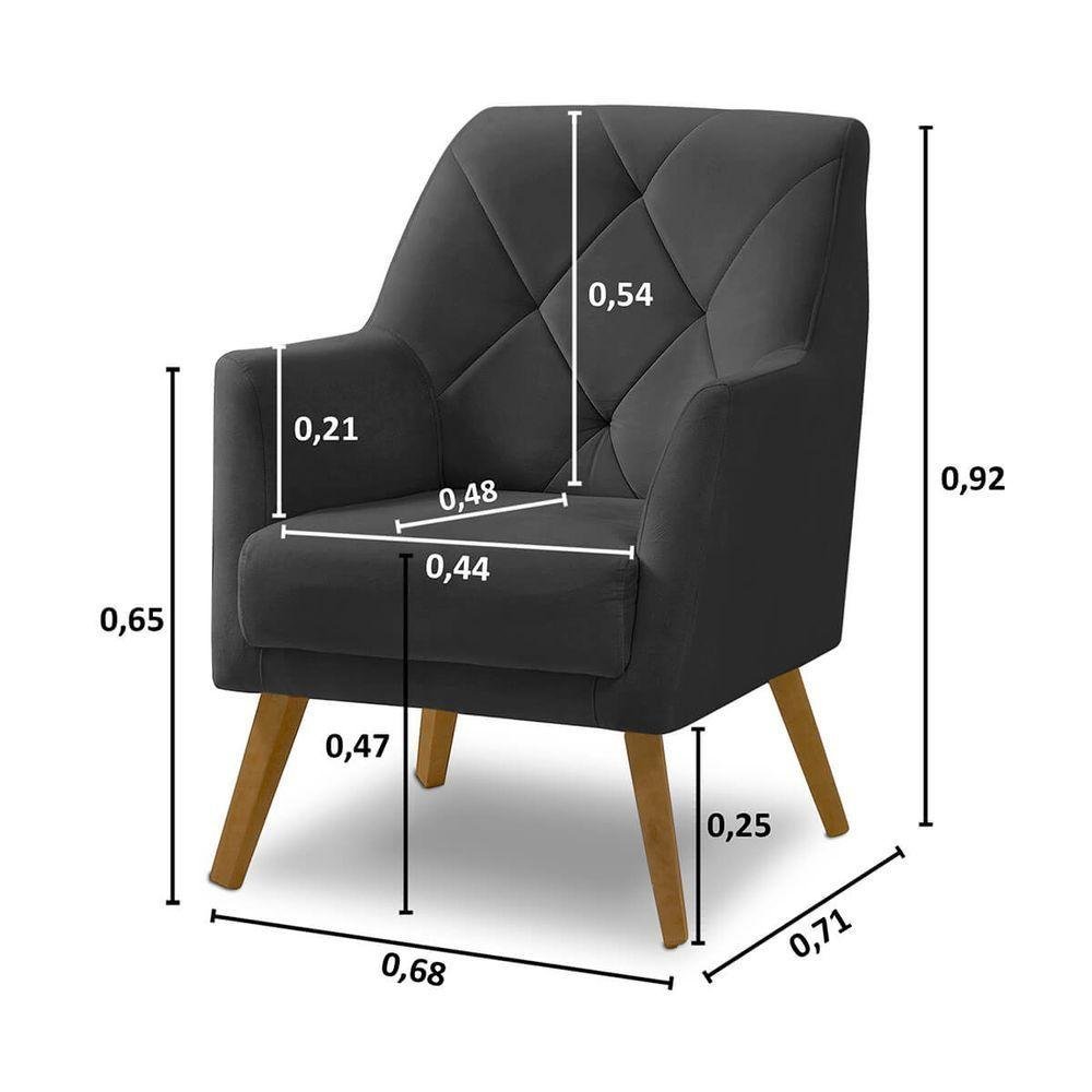 Poltrona Decorativa Bordada Magali Veludo Cinza Grafite Lansofbr - 5