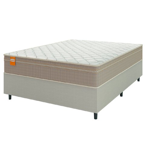 Cama Box Casal Colchão Molas Qatar 138x188x60cm Bege/branco Inducol